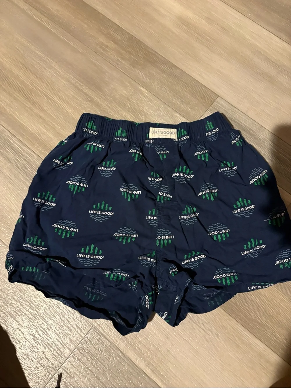 Life Is Good Navy Boxer Shorts with Green Tree Print